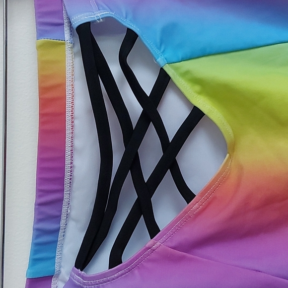 NWOT Torrid Rainbow Black Strappy Back High Rise Swim Bottoms Size 0/L/12 - Picture 3 of 5